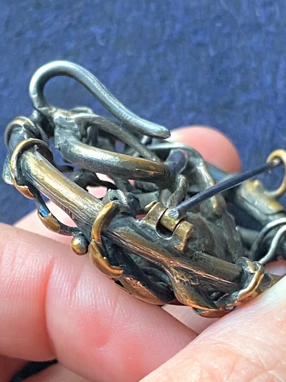 Sculptural Bronze/Copper Brooch with Cougar, Ivy, and Branches